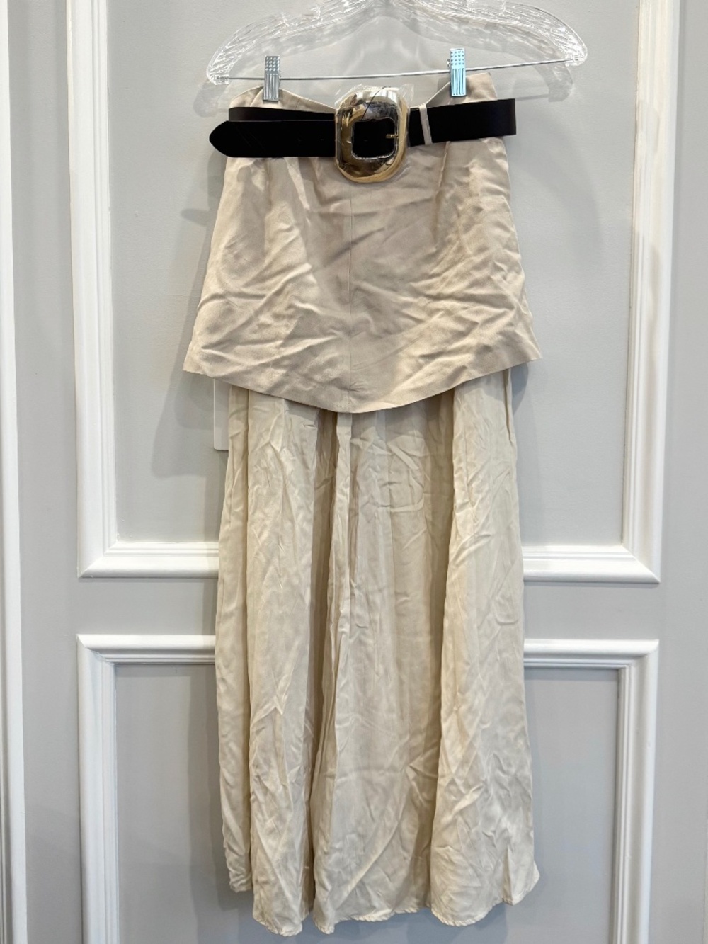 Zara NWT Boho Cowboy Western Cream Belted Maxi Skirt Neutral Gold Buckle XS⁠
